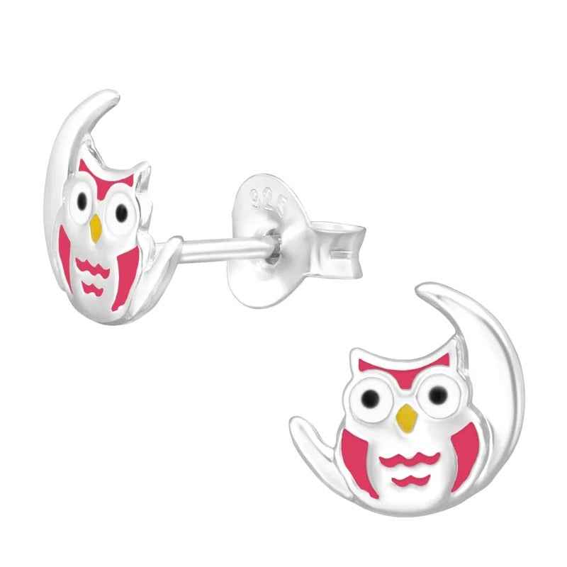 Uiltje op maan zilveren kinder oorbellen dieren - Idhuna Jewels