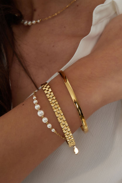 Armband met witte parels goudkleurig staal Rosalie