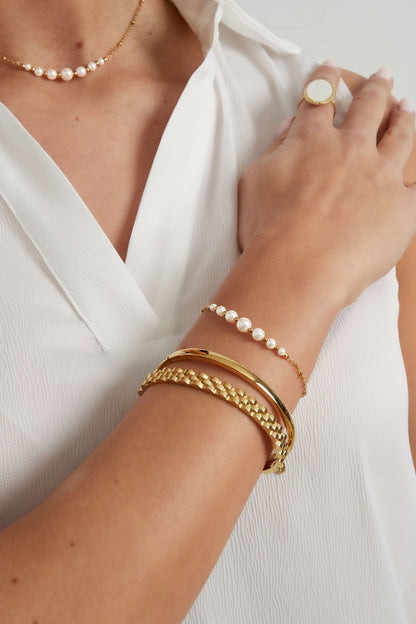 Armband met witte parels goudkleurig staal Rosalie