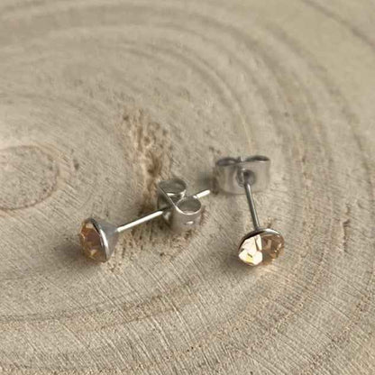 Zilverkleurige Stalen Oorknopjes met kristallen zalmroze - Idhuna Jewels