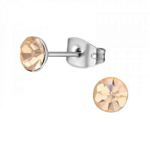 Zilverkleurige Stalen Oorknopjes met kristallen zalmroze - Idhuna Jewels