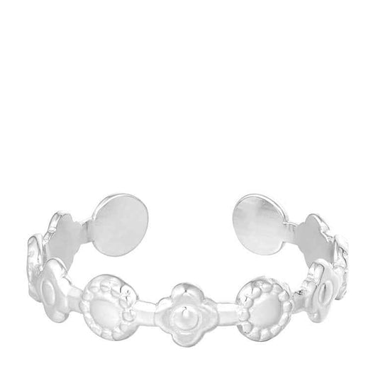 Verstelbare Ring Staal Dames met Bloemetjes