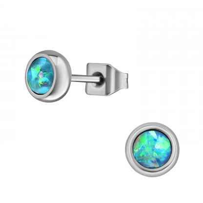 Oorknopjes Stainless Steel zilver Blue Opal - Idhuna Jewels