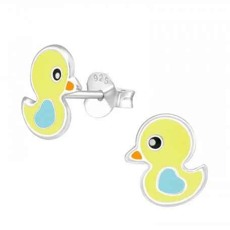 925 Zilveren kinderoorbellen knopjes klein geel eendje - Idhuna Jewels