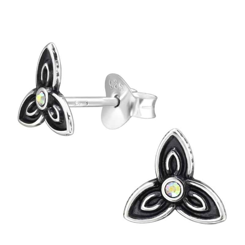 925 Zilveren Keltische Oorknopjes Oud Zilver Flower met kristal - Idhuna Jewels