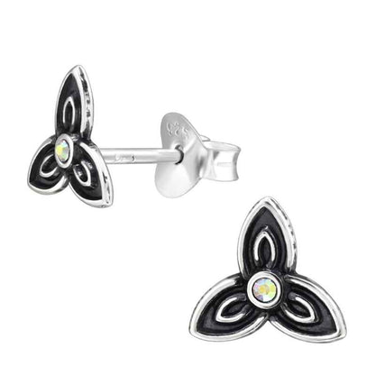 925 Zilveren Keltische Oorknopjes Oud Zilver Flower met kristal - Idhuna Jewels