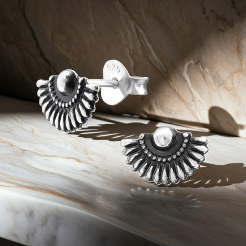 925 Zilveren waaier oorbellen Bali stijl