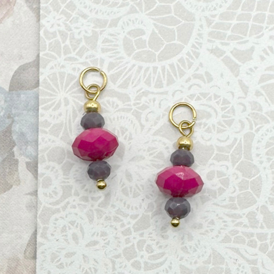 Bedels Oorbellen Rvs Goud Paars Fuchsia Roze