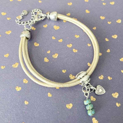 Beige leren dames armband bohemian vibes - Idhuna Jewels