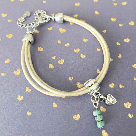 Beige leren dames armband bohemian vibes - Idhuna Jewels