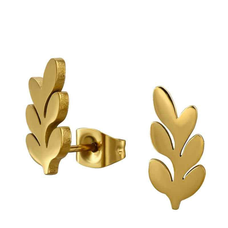 Blad Oorknopjes Goud kleine Blaadjes aan takje - Idhuna Jewels
