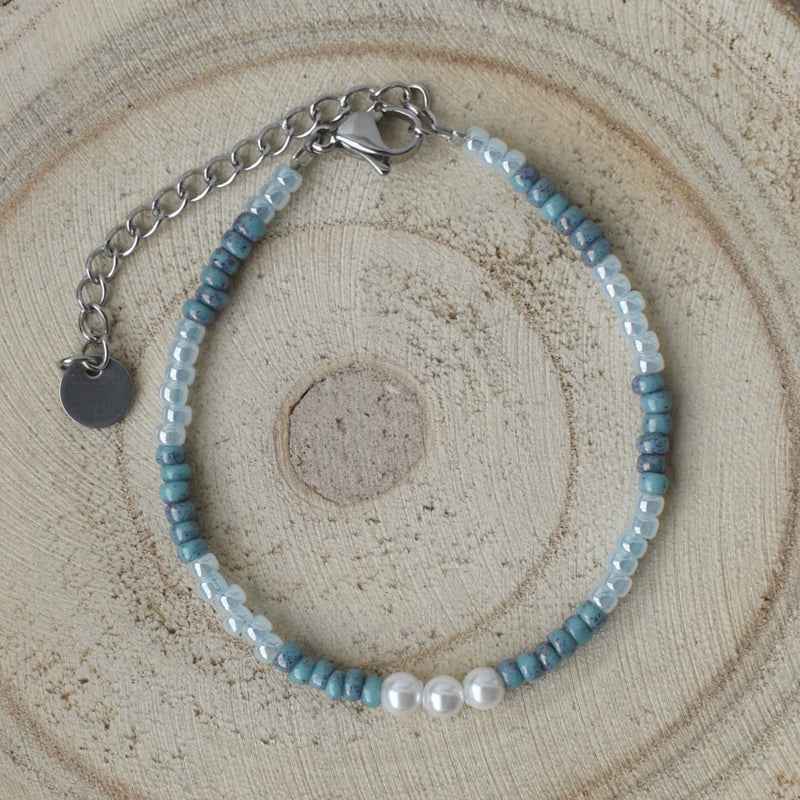 Blauw dames armbandje Miyuki kralen en staal zilverkleurig - Idhuna Jewels