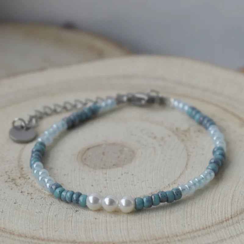Blauw dames armbandje Miyuki kralen en staal zilverkleurig - Idhuna Jewels