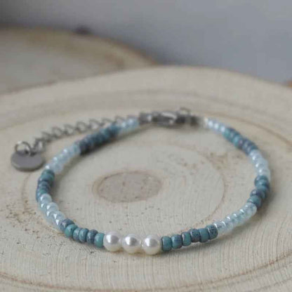 Blauw dames armbandje Miyuki kralen en staal zilverkleurig - Idhuna Jewels