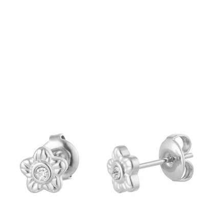 Bloemetjes oorbellen knopjes zilver staal met zirkonia - Idhuna Jewels