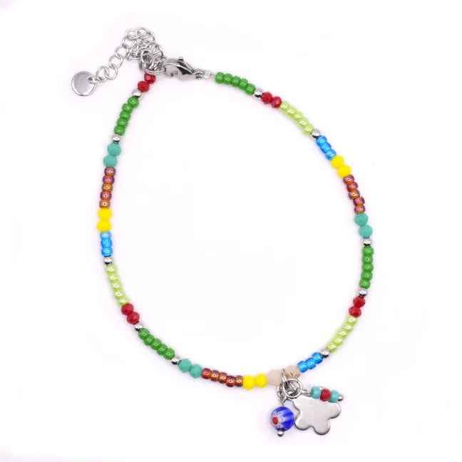 Bohemian Enkelbandje Multi color Staal Zilver - Idhuna Jewels