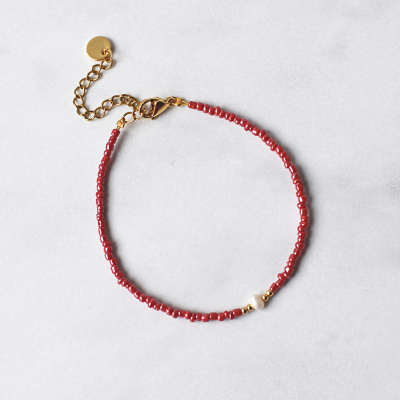 Bordeuax Rode Kralen Armband Noelle