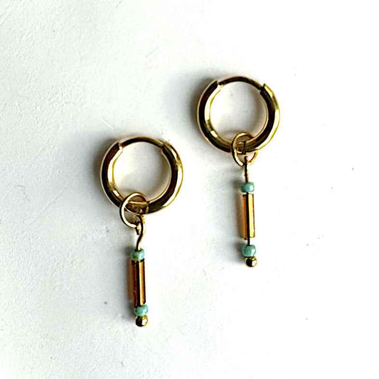 Oorringen met Bruine hangers Stainless Steel