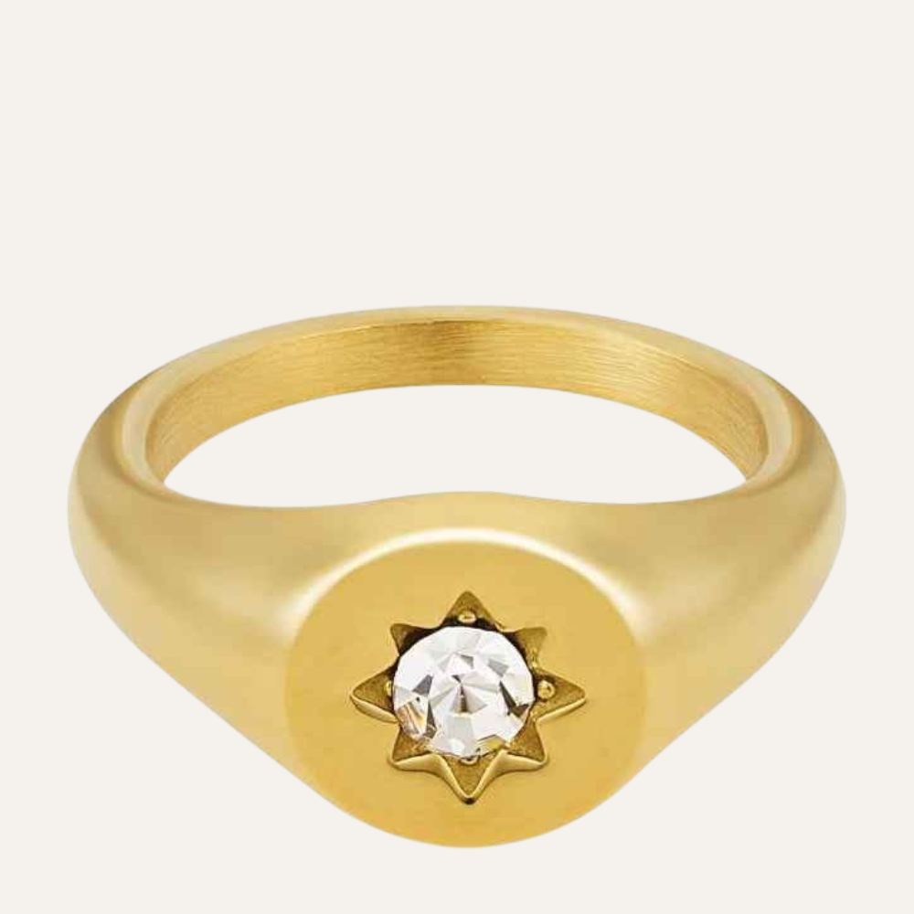 Dames Ring Staal Goud ster vorm met zirkonia
