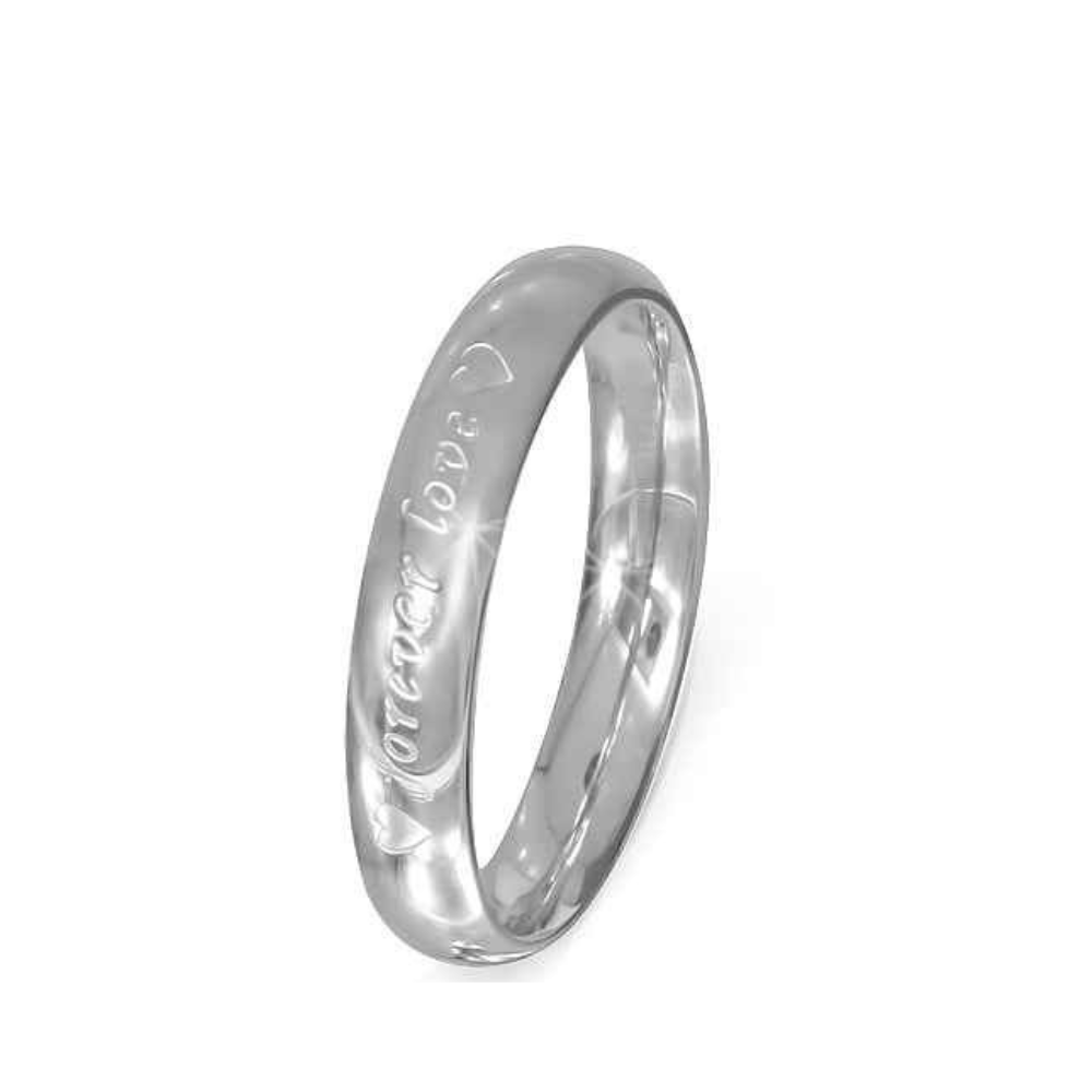 Damesring van RVS met tekst "forever love"
