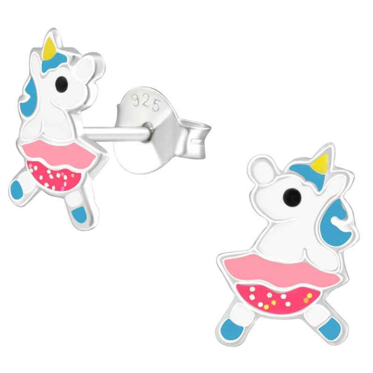 Dansende Unicorn Eenhoorn kinderoorbellen zilver - Idhuna Jewels