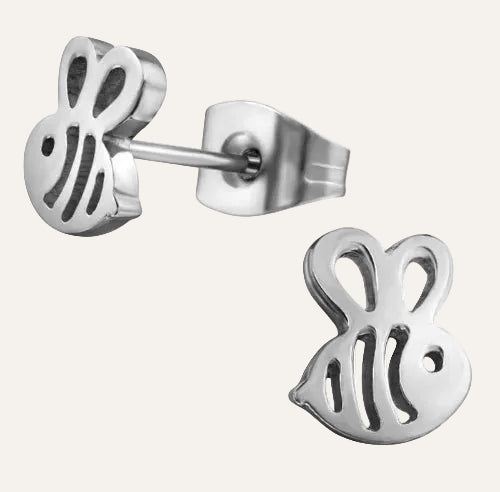 Dieren oorbellen - Stalen oorknopjes vliegend Bijtje - zilverkleurige Bij - Idhuna Jewels