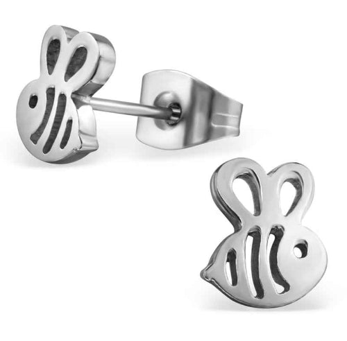 Dieren oorbellen - Stalen oorknopjes vliegend Bijtje - zilverkleurige Bij - Idhuna Jewels