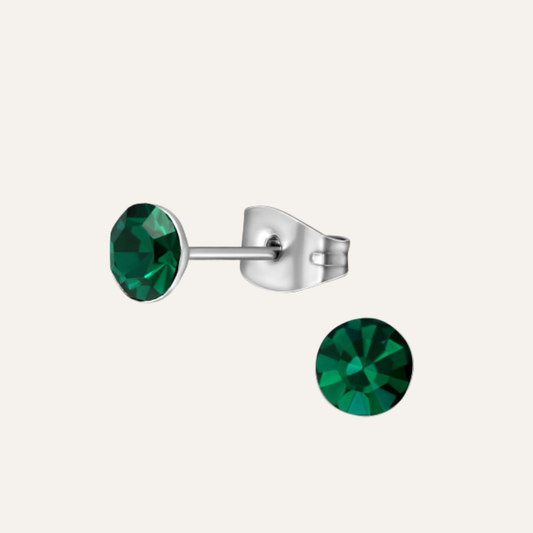 Kristallen Oorknopjes Rvs Emerald donkergroen