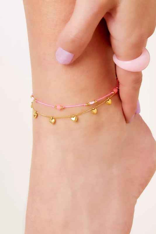 Enkelbandje chirurgisch staal zilver met kleine hartjes bedels - Idhuna Jewels