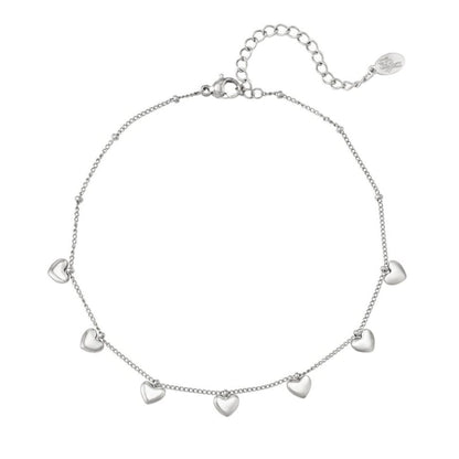 Enkelbandje chirurgisch staal zilver met kleine hartjes bedels - Idhuna Jewels