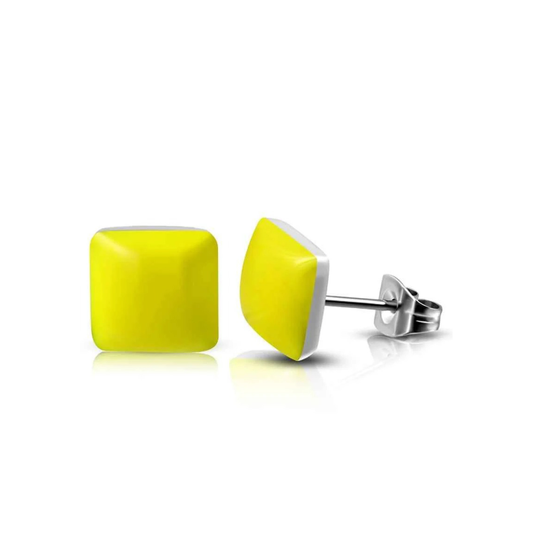 Gele oorbellen dames Rvs knopjes zilver