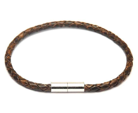 Gevlochten donkerbruine leren heren armband Magneetsluiting - Idhuna Jewels
