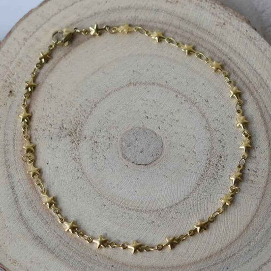Goudkleurig Enkelbandje staal dames met sterren - Idhuna Jewels