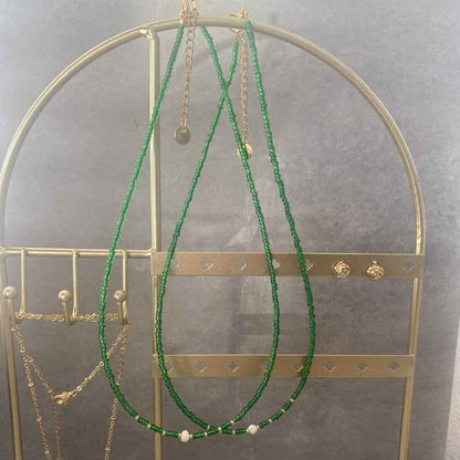 Groen fijne korte stalen kralen ketting rocailles dames met pareltje - Idhuna Jewels