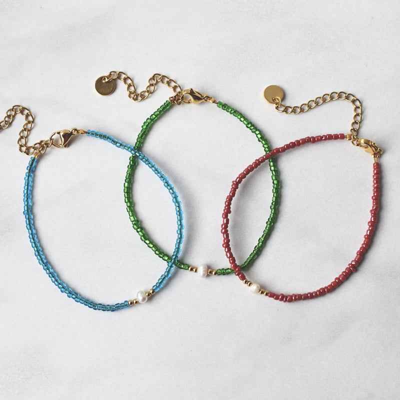 Groene kralen armband dames met zoetwater pareltje - Idhuna Jewels