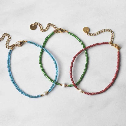 Groene kralen armband dames met zoetwater pareltje - Idhuna Jewels