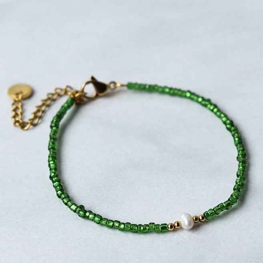 Groene kralen armband dames met zoetwater pareltje - Idhuna Jewels
