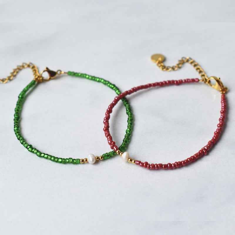 Groene kralen armband dames met zoetwater pareltje - Idhuna Jewels