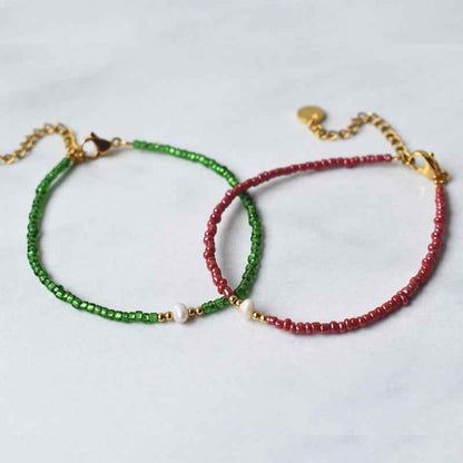 Groene kralen armband dames met zoetwater pareltje - Idhuna Jewels