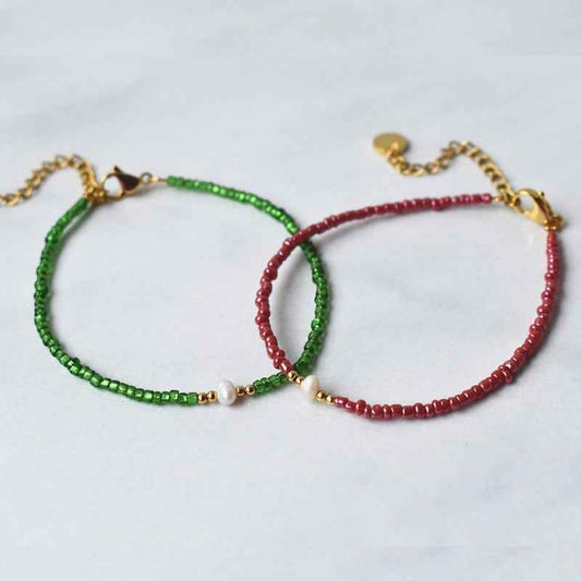 Groene kralen armband dames met zoetwater pareltje - Idhuna Jewels