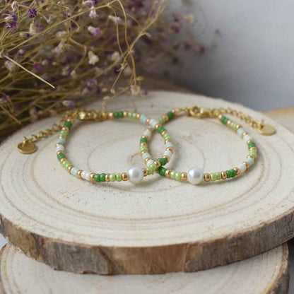 Groene kralen kinder armband fijne Miyuki kralen stainless steel goud - Idhuna Jewels