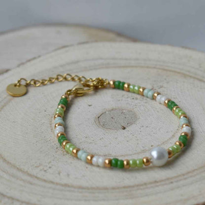 Groene kralen kinder armband fijne Miyuki kralen stainless steel goud - Idhuna Jewels