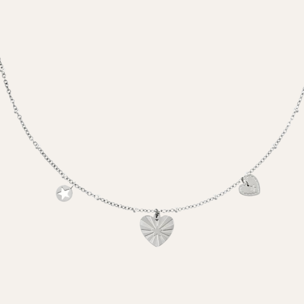 Halsketting dames Rvs goud met hartjes