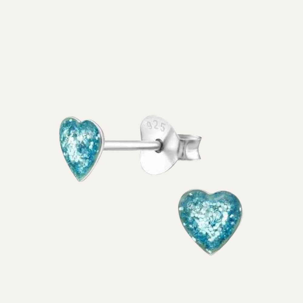 Hartjes Oorbellen lichtblauw met glitters meisjes 925 zilver