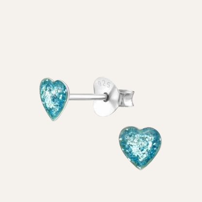 Hartjes Oorbellen lichtblauw met glitters meisjes 925 zilver