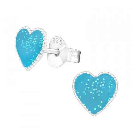 Hartjes oorbellen 925 zilver Light Blue Glitter - Idhuna Jewels