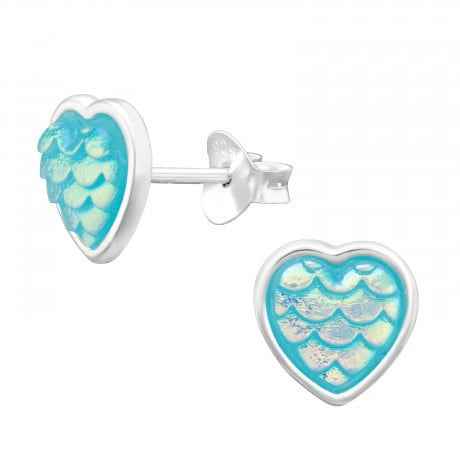 Hartjes oorbellen 925 zilver met Schubben Vis Parelmoer blauw - Idhuna Jewels