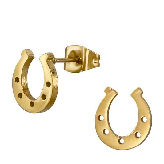 Hoefijzer oorknopjes Rvs goud - Idhuna Jewels