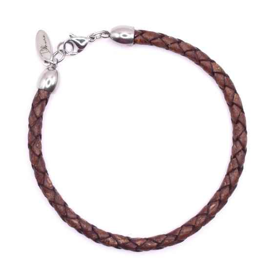 Idhuna Bruine leren gevlochten armband Rvs unisex - 20 cm - Idhuna Jewels