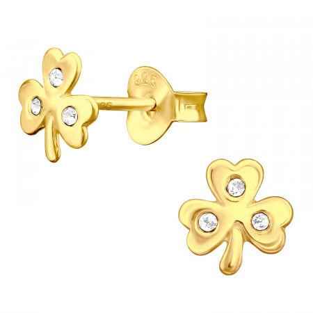 Klavertje drie oorbellen 925 zilver Gold plated met zirkonia's - Idhuna Jewels